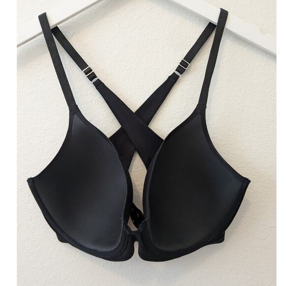 AERIE Full Coverage Lined Satin Underwire Bra Cross Back Racerback Black 32DDD - Picture 3 of 5